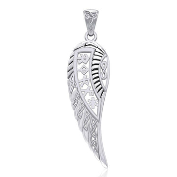 Celtic Angel Wing with Rune Symbols silver Pendant TPD5736 - Jewelry